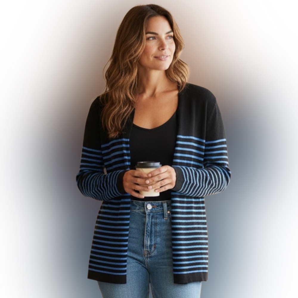 Finity Black and Blue Striped Cardigan